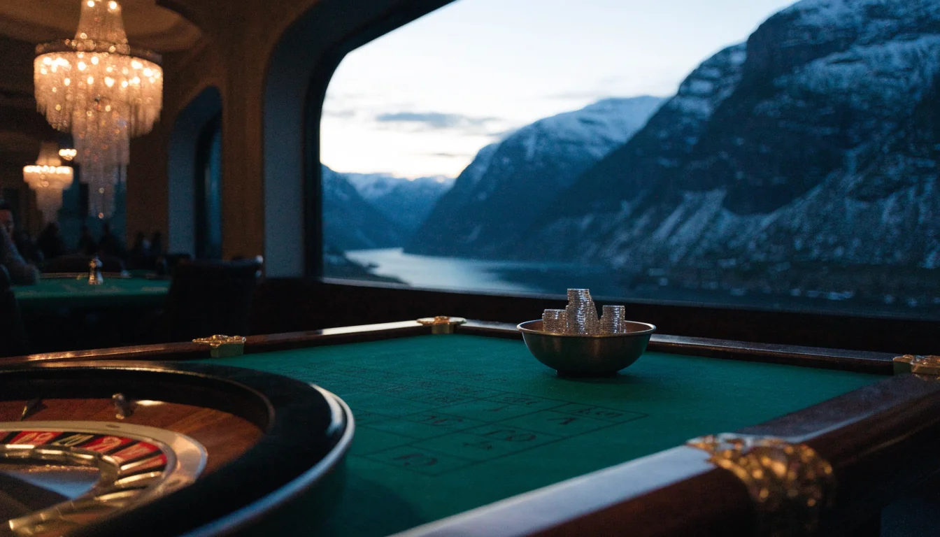 Elegant rulettbord med utsikt over norsk fjord