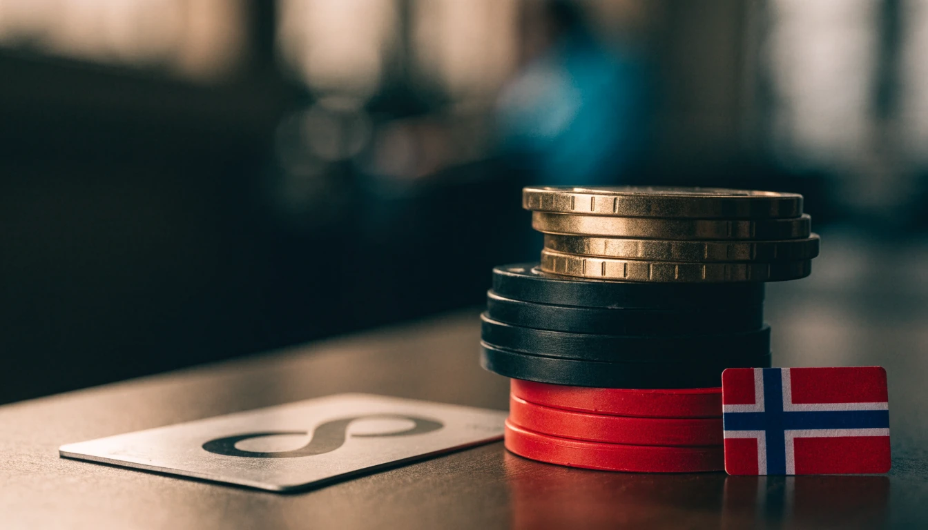 Visa-kort og casinobrikker på et mørkt bord