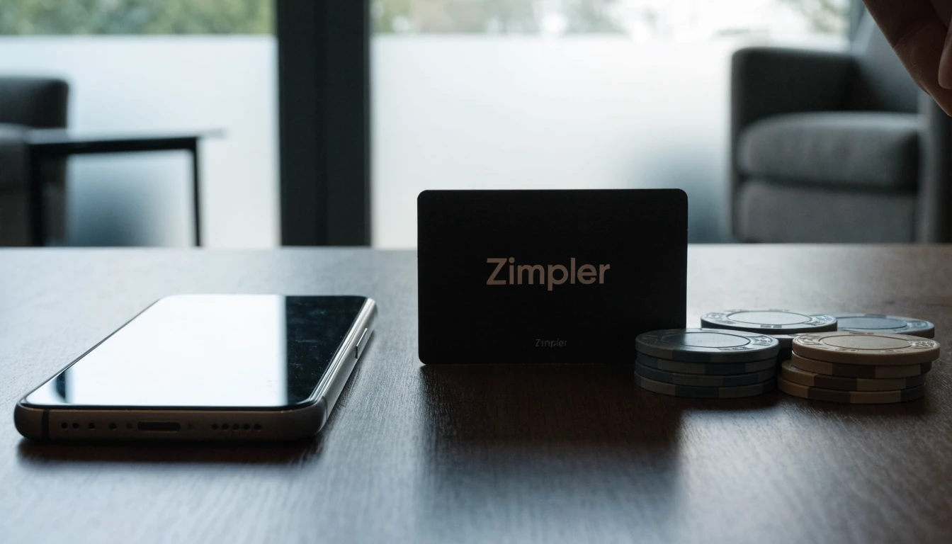 Smarttelefon og Zimpler-betaling på et nordisk bord med kasinoklosser